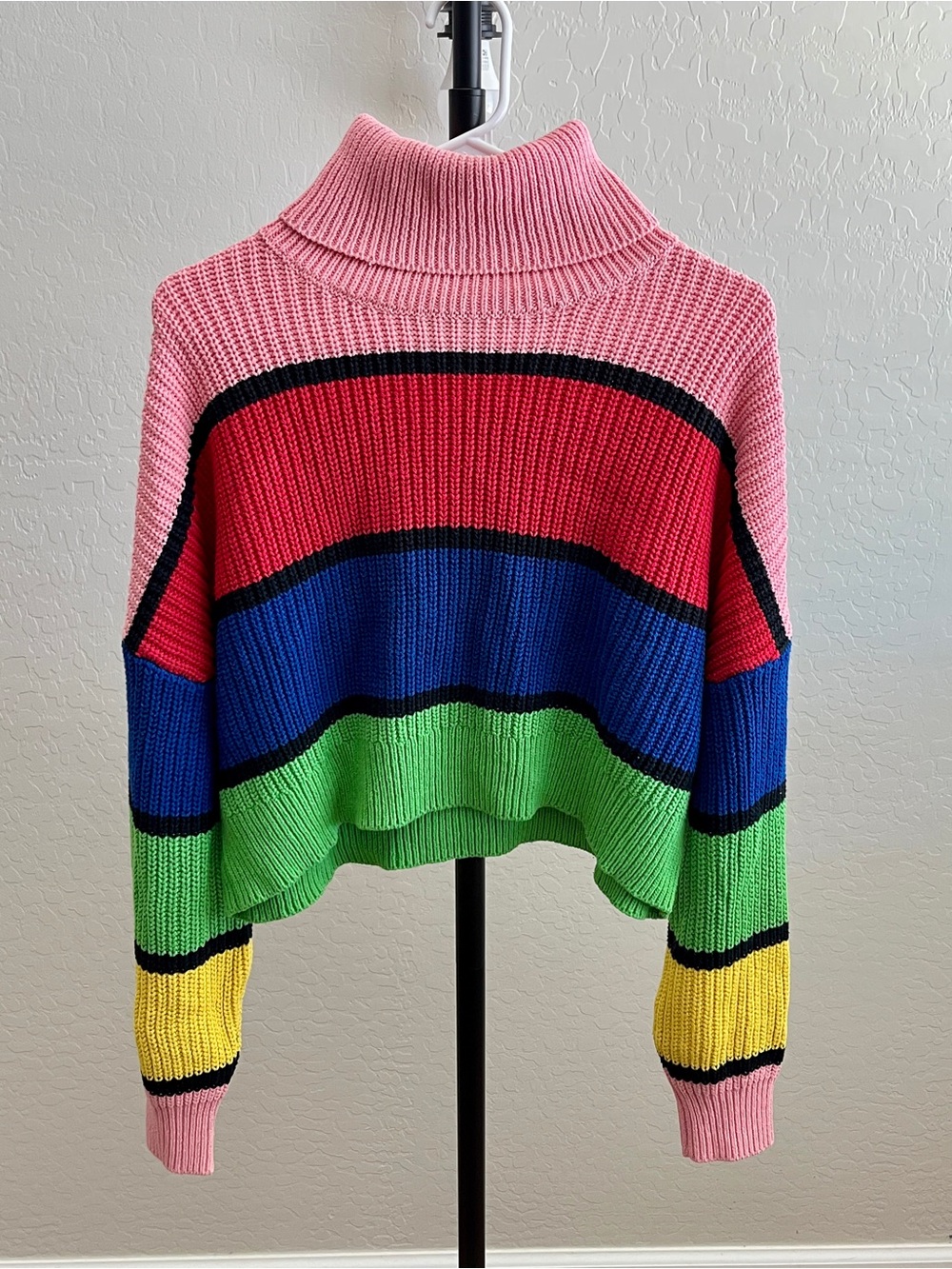 Lazy Oaf Pink Multi Stripe Cropped Turtleneck Sweater